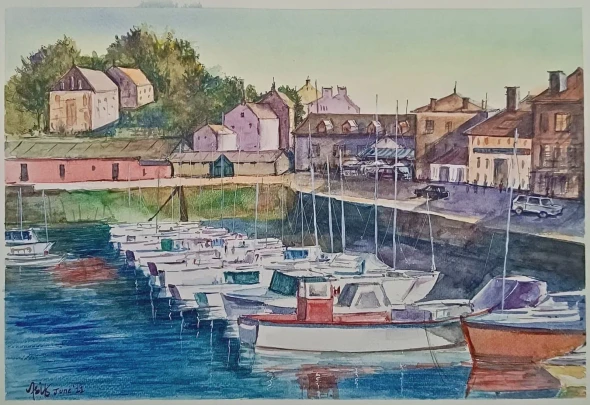 Harbour Town (ART-17504-127709) - Handpainted Art Painting - 17in X 11in