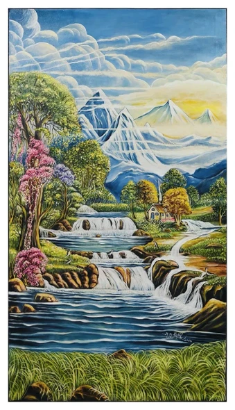 Snowy Landscape. (ART-18830-127704) - Handpainted Art Painting - 30in X 53in