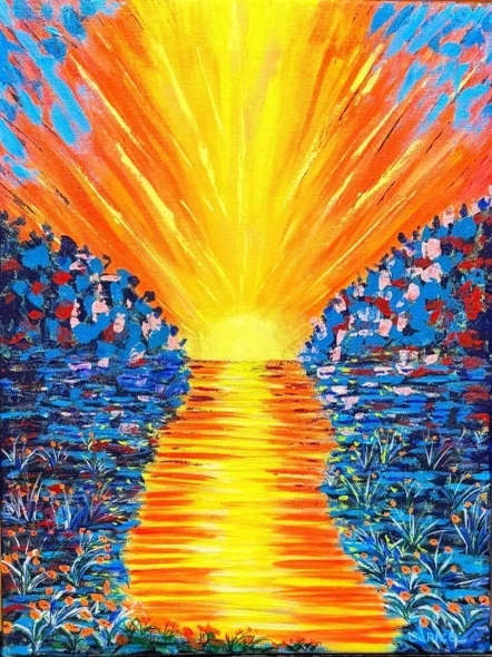 Acrylic Painting- Awakening Light- Abstract Painting Sun Rise (ART-18425-127703) - Handpainted Art Painting - 18in X 22in