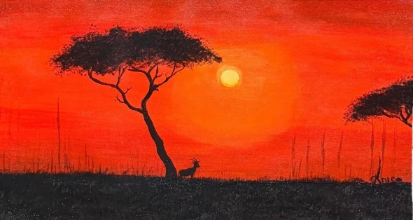 The Silent Witness: A  Sunset Scene (ART-18425-127701) - Handpainted Art Painting - 20in X 12in