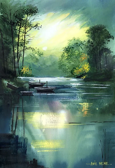 Serenade Of The Quiet Waters (ART-924-127700) - Handpainted Art Painting - 11in X 15in