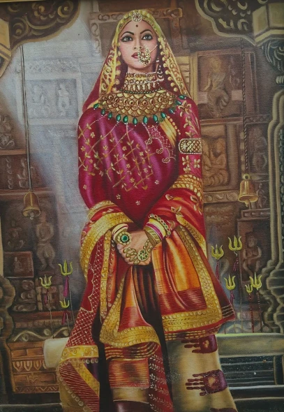 Padmawati Painting With Oil Colour (ART-19150-127692) - Handpainted Art Painting - 21in X 27in