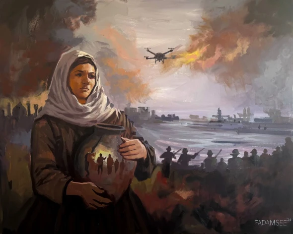 War Ashes In Her Hand (PRT-18703-127745) - Canvas Art Print - 60in X 48in