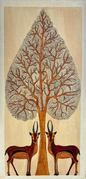 YAARANA- Gond Art (ART-2399-127764) - Handpainted Art Painting - 12in X 28in