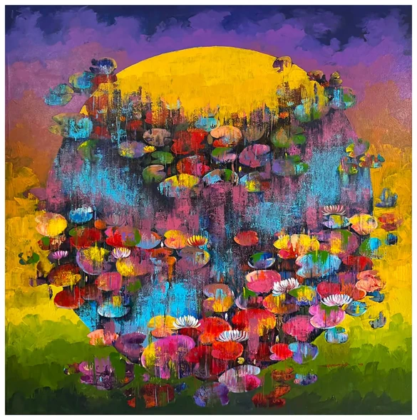 Luminous Bloom (ART-16405-127763) - Handpainted Art Painting - 48in X 48in
