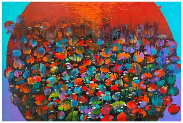 Sun Talking To Lotus Pond (ART-16405-127760) - Handpainted Art Painting - 72in X 48in