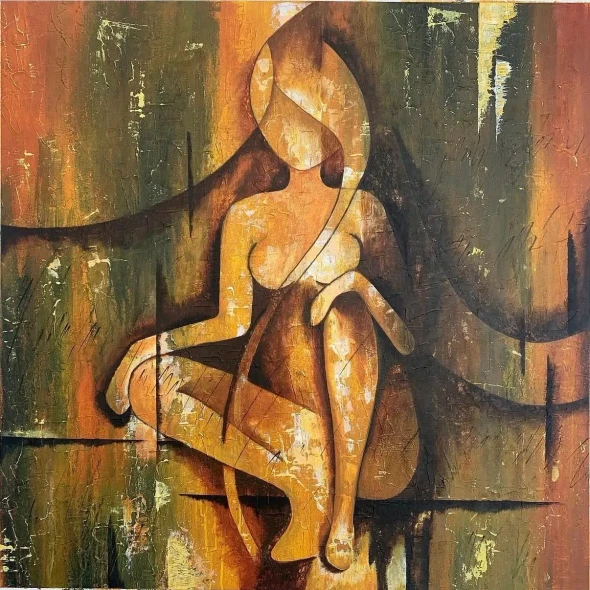 Musing Lady (ART-19215-127758) - Handpainted Art Painting - 27in X 27in