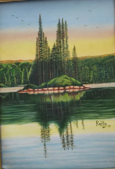 A Peaceful And Beautiful Nature Scenery (ART-19150-127739) - Handpainted Art Painting - 18in X 22in