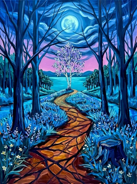 Moonlit Valley Of Blue Birch (PRT-15697-127036) - Canvas Art Print - 45in X 60in