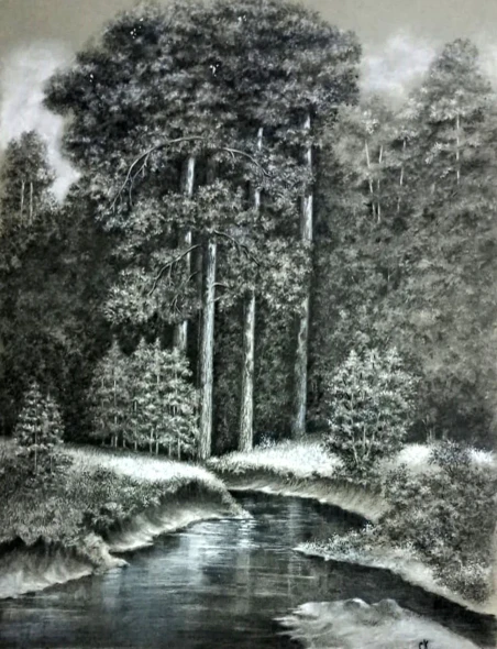 Forest River (ART-19251-127780) - Handpainted Art Painting - 18in X 24in
