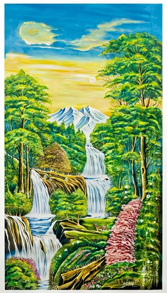Snowy Landscape. (ART-18830-127774) - Handpainted Art Painting - 30in X 53in