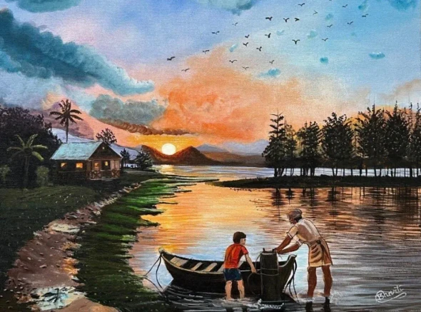 Blooming Childhood (ART-19266-127765) - Handpainted Art Painting - 24in X 18in