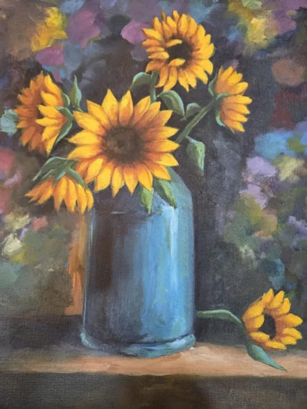 Sunflower Vase Painting Arylic (ART-19275-127783) - Handpainted Art Painting - 15in X 16in
