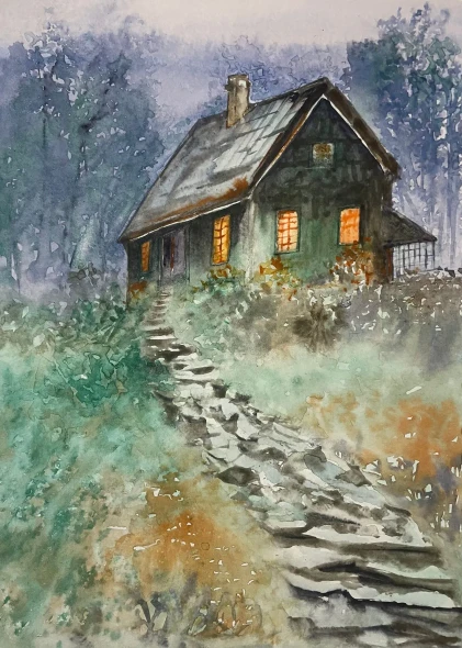 Rugged Pathway To Cottage (PRT-8841-127819) - Canvas Art Print - 13in X 18in