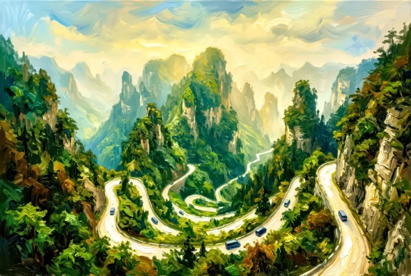 Cliffside Switchback Ascent (PRT-15697-127293) - Canvas Art Print - 60in X 40in