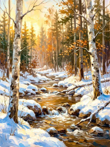 Silent Snowbound Brook (PRT-15697-126813) - Canvas Art Print - 45in X 60in