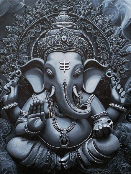 Divine Majesty – Lord Ganesha (ART-19230-127985) - Handpainted Art Painting - 30in X 40in
