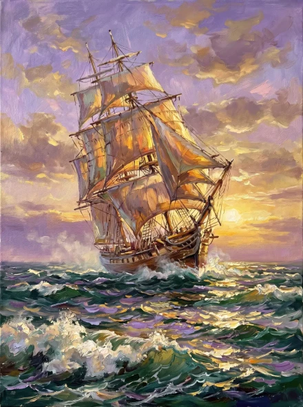 Gale Upon Emerald Tides (PRT-15697-126818) - Canvas Art Print - 45in X 60in