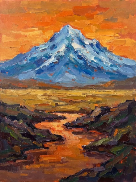 Fiery Peak And Winding River (PRT-15697-127928) - Canvas Art Print - 45in X 60in