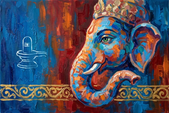 Cerulean Profile And Sacred Lingam (PRT-15697-128110) - Canvas Art Print - 60in X 40in