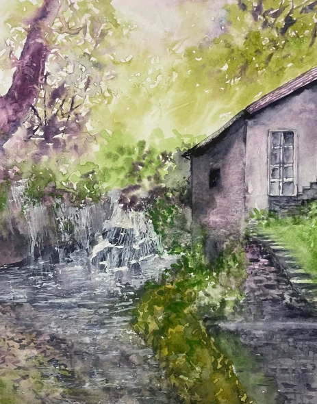 Tranquil Cottage By The River (PRT-8841-127818) - Canvas Art Print - 14in X 18in