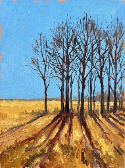 Ochre Fields And Slender Silhouettes (PRT-15697-127938) - Canvas Art Print - 45in X 60in