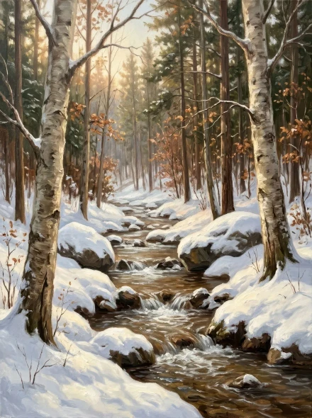 Silent Snowbound Brook (PRT-15697-126800) - Canvas Art Print - 45in X 60in