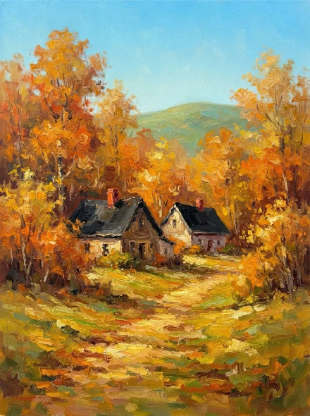 Golden Autumn Seclusion (PRT-15697-127001) - Canvas Art Print - 45in X 60in