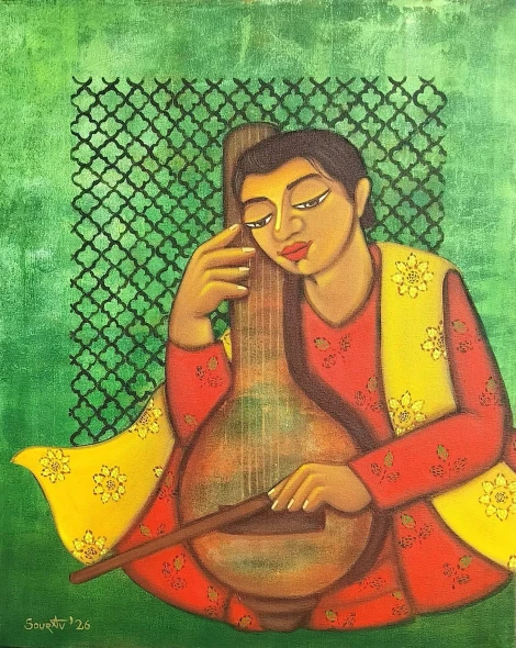 Tune Of Stories (ART-15181-128390) - Handpainted Art Painting - 24in X 30in