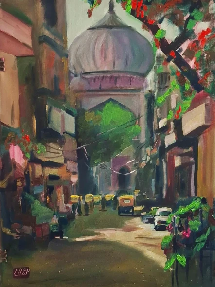 Old Delhi (ART-8322-128414) - Handpainted Art Painting - 17in X 24in