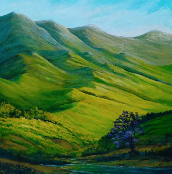 Mountain View (ART-464-128399) - Handpainted Art Painting - 24in X 24in