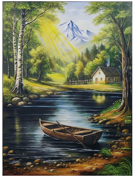 Lighting Landscape. (ART-18830-128284) - Handpainted Art Painting - 35in X 48in