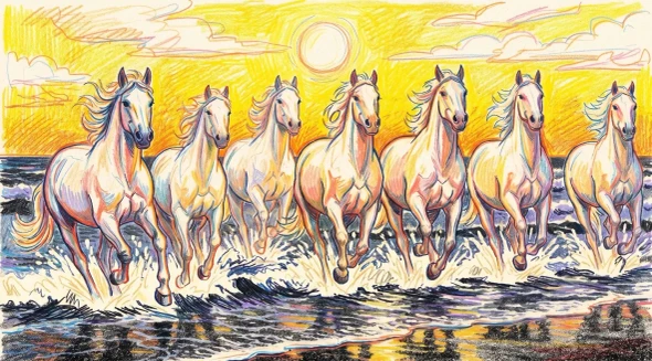 Sunlit Crayon Surge (PRT-15697-128458) - Canvas Art Print - 60in X 33in