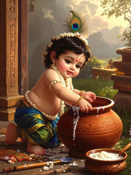 Little Leelas – Makhan Chor Part 2 (PRT-17594-128443) - Canvas Art Print - 18in X 24in