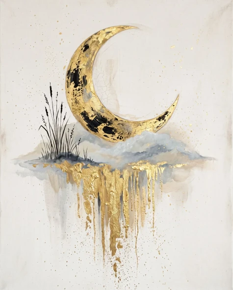 Golden Crescent Reflection (PRT-15697-128324) - Canvas Art Print - 48in X 60in