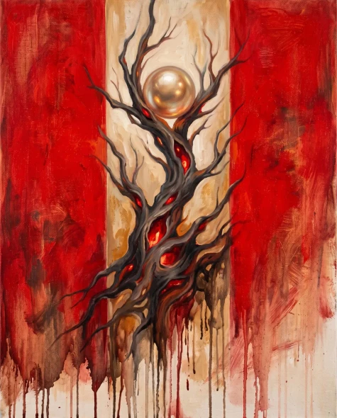 Luminous Pearl In Crimson (PRT-15697-128375) - Canvas Art Print - 48in X 60in