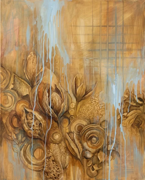 Earthy Drips And Grids (PRT-15697-128342) - Canvas Art Print - 48in X 60in
