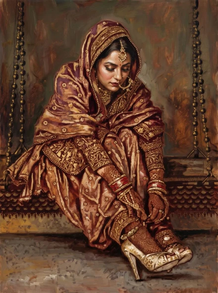 Maroon Swing Reverie (PRT-15697-128502) - Canvas Art Print - 45in X 60in