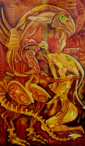 Aliens mating   (ART_1315_11240) - Handpainted Art Painting - 36in X 60in