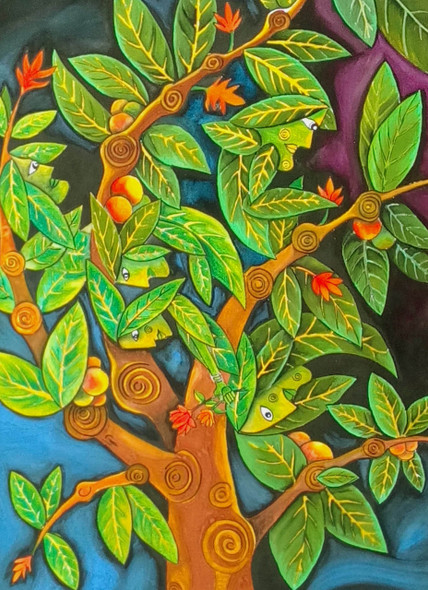 The tree people (ART_1315_11236) - Handpainted Art Painting - 22in X 30in