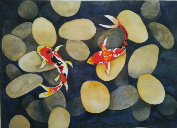 Koi Fish (ART_1243_11321) - Handpainted Art Painting - 20in X 14in