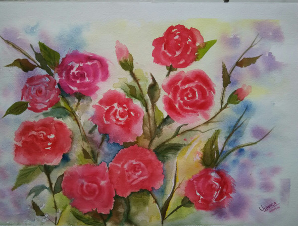 Roses (ART_1243_11319) - Handpainted Art Painting - 20in X 14in