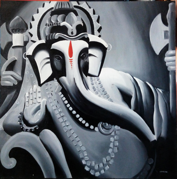 Ashirwad of Ganesh (ART_138_6893) - Handpainted Art Painting - 36in X 36in