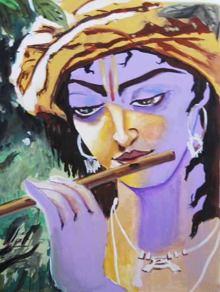 Krishna (ART_138_6808) - Handpainted Art Painting - 18in X 24in