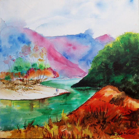 Valley (ART_208_6889) - Handpainted Art Painting - 18in X 18in