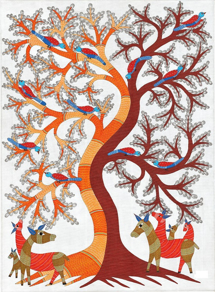 Towering Tree (ART_283_7222) - Handpainted Art Painting - 35in X 46in