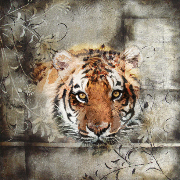 Tiger - 32in X 32in,28Animal90_3232,Yellow, Brown,80X80 Size,Flowers, Animals, Nature Art Canvas Painting