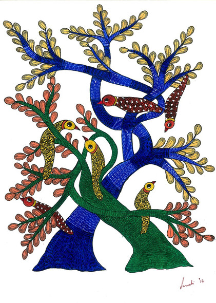 2 In 1 Tree (ART_283_11827) - Handpainted Art Painting - 11in X 16in