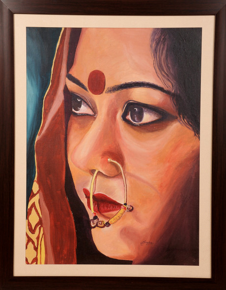 BRIDE OF INDIA (ART_1455_11984) - Handpainted Art Painting - 19in X 25in