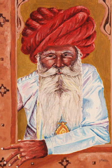MAN AT JHAROKA (ART_1455_11983) - Handpainted Art Painting - 19in X 23in